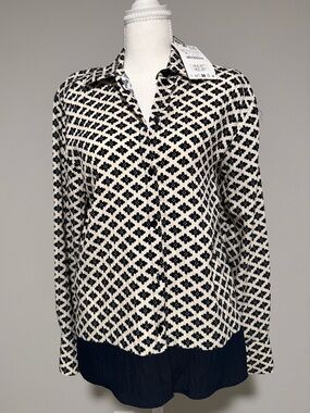 NWT ZARA Black & White Oversized Patterned Blouse - XS